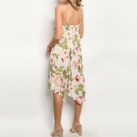 Plus Handkerchief Hem Smocked Floral Midi Dress - Picture 2 of 9